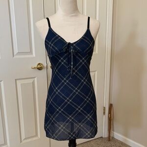 Blue Plaid Spaghetti Strap Dress